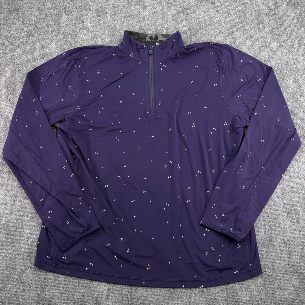 Greyson Pullover Mens Large Purple Stars Quarter Zip Nylon Performance Stretch